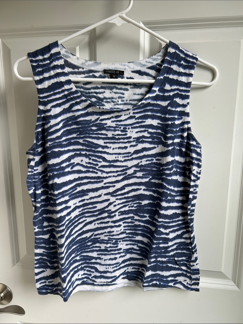 Lafayette 148 New York Navy and White Zebra-Stripe Sleeveless Tank